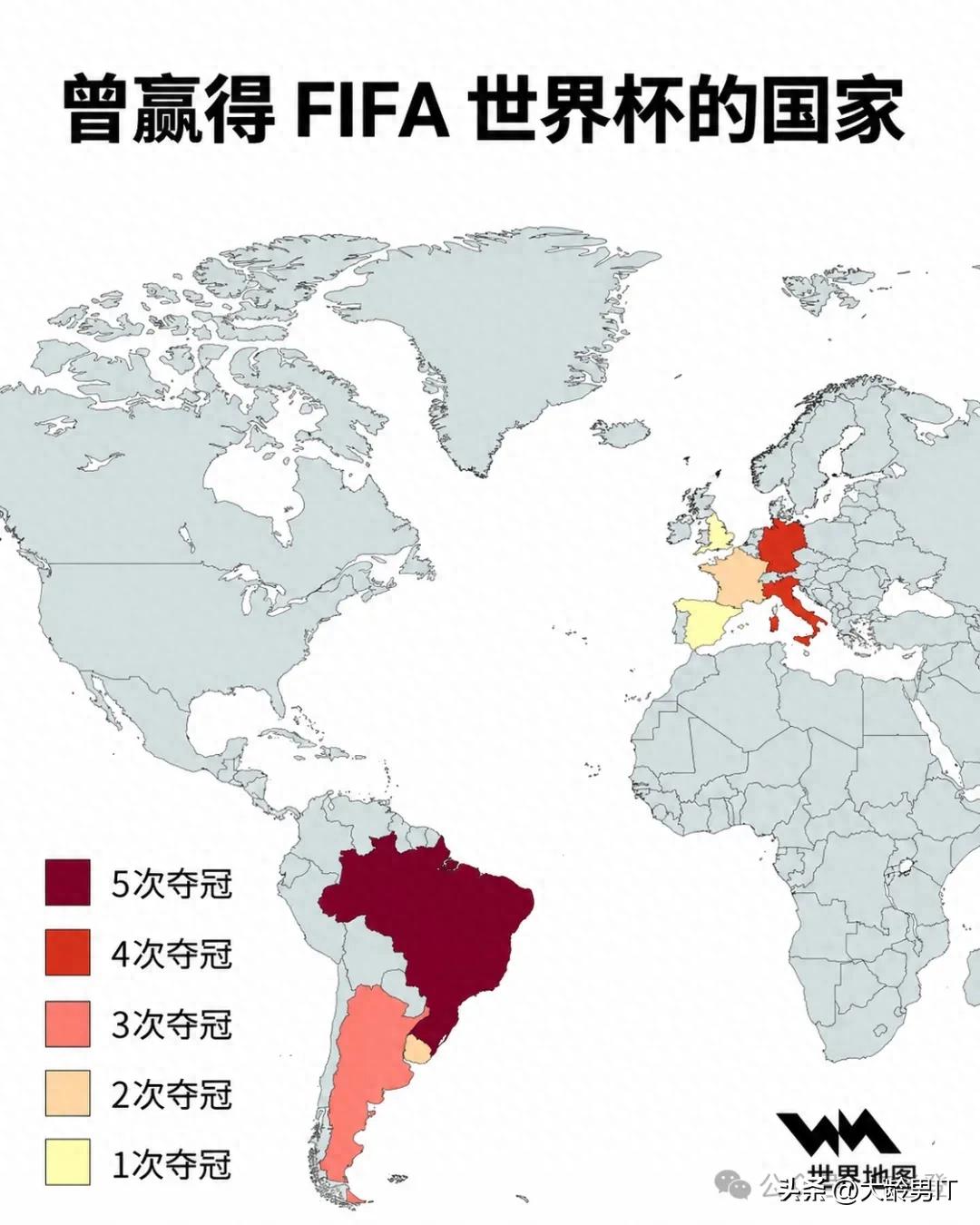 近百年世界杯冠军盘点：仅8国登顶，欧洲南美近乎垄断
