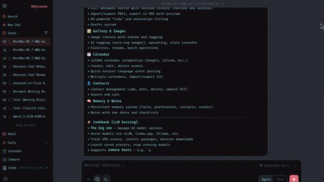 Odysseus 聊天与 Agent 界面演示 | 来源：GitHub 仓库